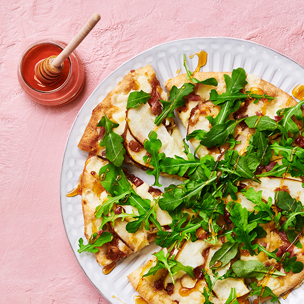 Pancetta, Pear, and Unruly Arugula Pizza